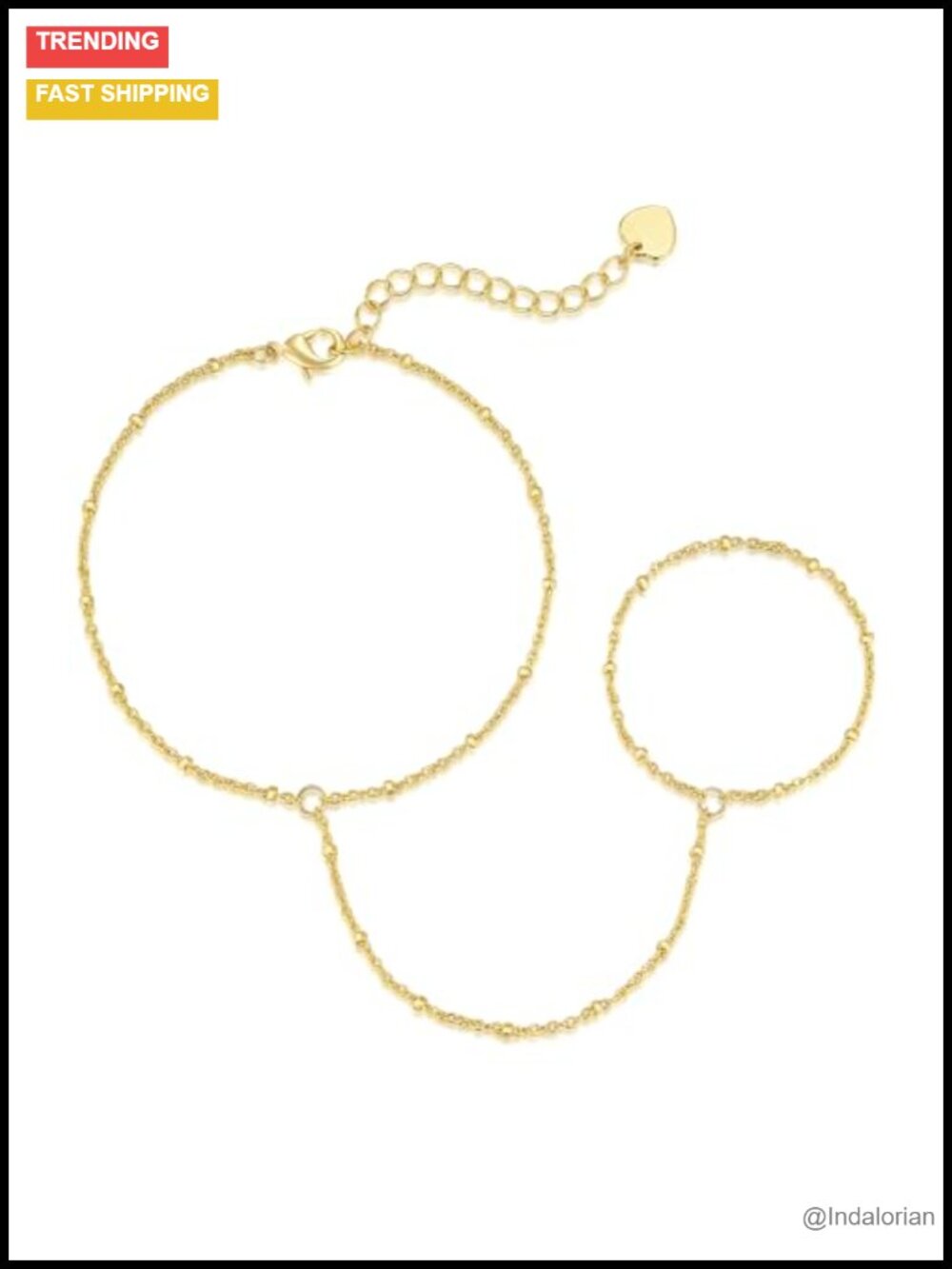 14K Gold Plated Chain Bracelet for Women Hand Chain Heart Charm